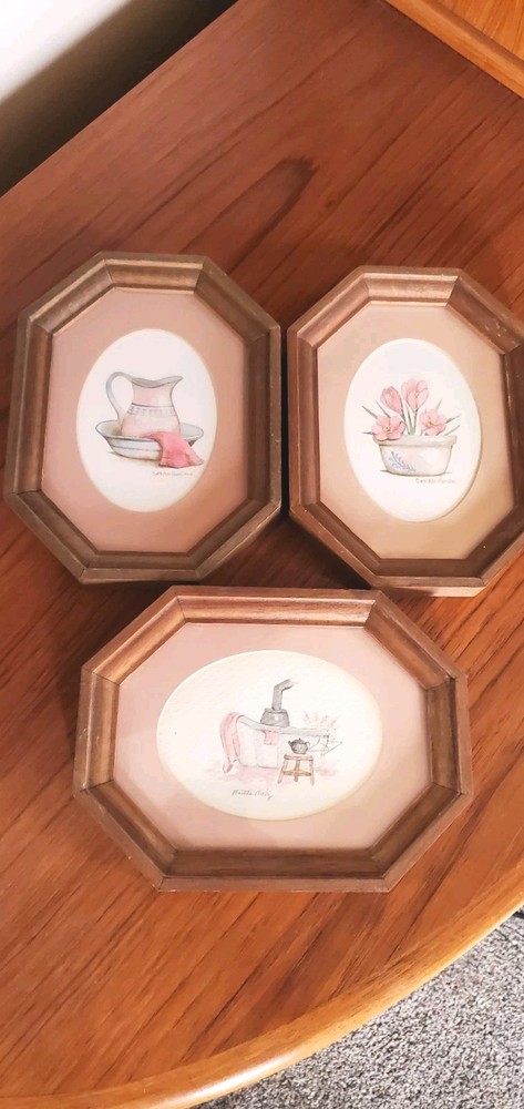 Antique Still Life Watercolor Paintings Framed Signed COTTAGE CORE 6×8″