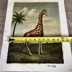 VTG Hand-Painted Giraffe & Palm Trees 15×19 Signed Original Artwork Zoo Animal