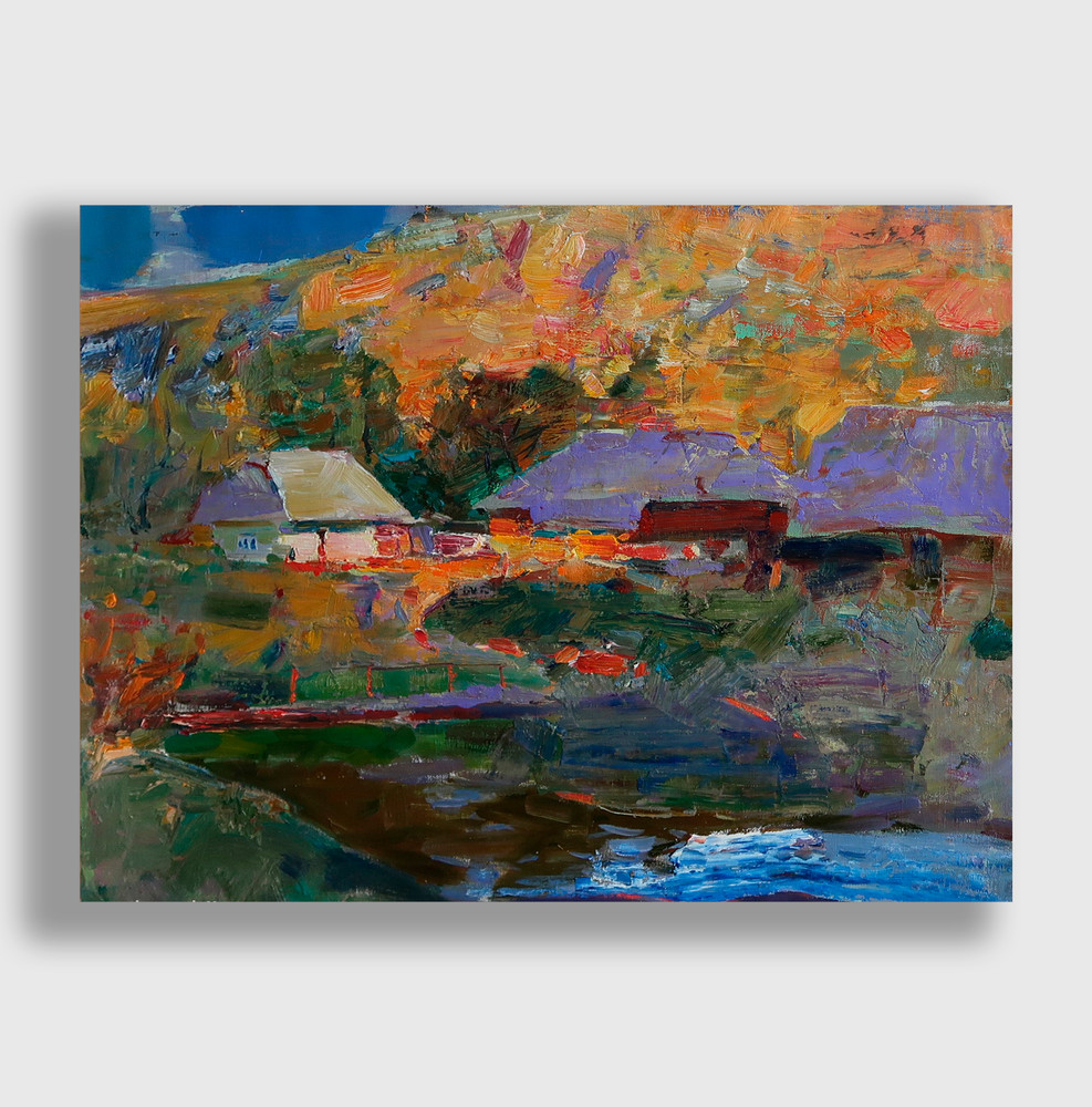Oil painting Evening Ukrainian painter Canvas Decor Unframed original landscape