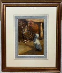 Original TROY HOWELL ‚Ugly Duckling‘ CAT Chicken Duck BOOK Illustration PAINTING
