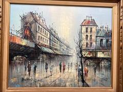 MCM Signed Duchamp Paris Street Scene Oil on Canvas Brutalist Painting 27 x 23