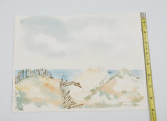 Original Watercolor Painting Ocean Dunes Landscape Vintage OOAK Dizney Unframed