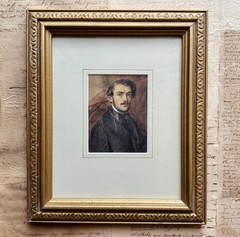 Fine Antique Miniature Watercolor Portrait of a Young Man 19th C. Romanticism