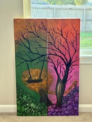 Wood Art, Tree Art, Scrap Wood Painting, 2 Piece Art, Girl Art, Tree Swing