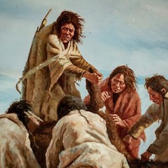 Grandpa Vintage ALASKA Eskimo Hunting Wildlife Scene Oil Painting 36″W x 24″L