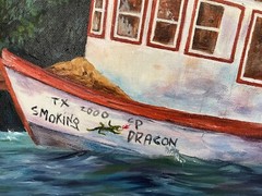 16 x 20 Original Acrylic on Canvas….“Smokin‘ Dragon Fishing Boat“