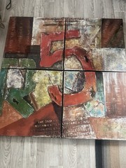 Large Abstract Industrial Wall Art Panel Set – 48” x 48” Mixed Media Canvas
