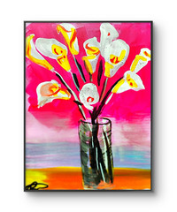 Original art 14 X 11 Flower Bouquet CANVAS Colorful Modern Art Acrylic Painting