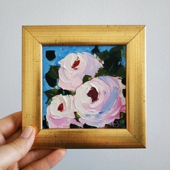 Peony Bouquet Painting Flowers Wall Art Impasto Oil Original Art No Frame 4×4″