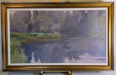 Deane Keller Oil Painting CT Farmington River Landscape Impressionist lavender