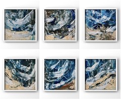 Bar Harbor Atlantic Ocean Abstract Oil Painting Set of 6 Modern Coastal Artwork