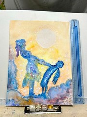 Watercolor Silhouette Painting Original Memorial Art Child Loss Pastel Blue