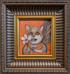art 776 framed original painting oil on canvas Cat 3.54×3.54 with frame 6×6 in