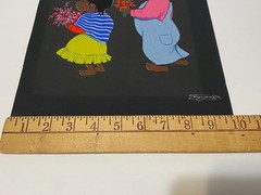 Vintage Luis Betanzos Gouache on Paper Mexican Children Flowers Colorful Mexico