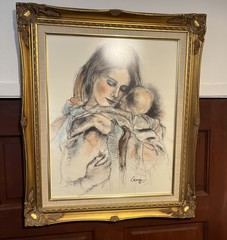 Pastel & Charcoal Art Mother w’ Child Artist Levin 1975 BEAUTIFUL VINTAGE FRAME