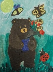 ATC ACEO Art Signed 3.5X2.5 Original Whimsica Painting Impressionist BEAR Animal
