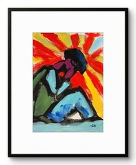 Colorful Abstract Figure Original Painting Signed 10×15 Modern Paper Art