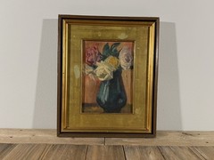 1919 Japanese Antique Floral Still Life Oil Painting By Itaru Tanabe Prewar Art