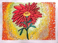 Little Miss Zinnia Contemporary Expressionist Original Watercolor Painting 9×12