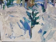 Original Winter Landscape Oil Painting Snow Forest Wall Art Signed Canvas COA