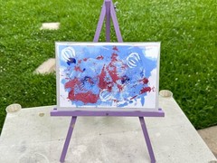„Piranha“ Blue and Pink Small Abstract 8.5 x 5.5in Painting