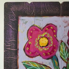 Folk Art ORIGINAL Bird Botanical Flower Vase Pot Botanical Whimsy Leaf Pink