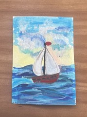 ACEO Original Gouache Sail Boat Painting Seascape Ocean Art Miniature Painting