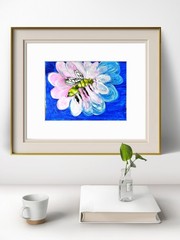Watercolor Bee Acrylic Flower Contemporary Expressionist Original 9×12 Painting