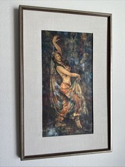 Original Paul (Pawel) Kontny Oil & Gold Leaf Painting Belly Dancer 26.5”x17”