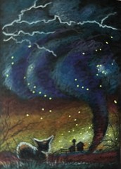 ACEO ORIG. TWISTER TORNADO ALLEY SPRING STORMS SPIRIT BLACK KITTEN CAT