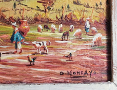 OSWALDO MONCAYO (1923-1984) Miniature Painting – Ecuador Village Life (item D)