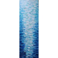 Blue Sky Ocean Waves Abstract Painting 10×30 Coastal Textured Art COA