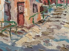Oil painting Snowy yard Ukrainian painter Canvas Framed original winterscape