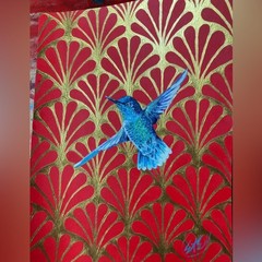 Original Hummingbird painting bird art deco realism contemporary Artettina USA