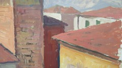 18 1/2×20 1/8in painting Vintage oil landscape View by Country Emilia P32