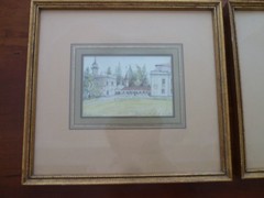 Pair Signed Watercolor Paintings Poland Castle,View of Town from Water Famed 