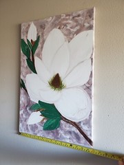 Handmade Painting Acrylic Wood Frame 24x16x0.5in Art Decor Flowers Magnolia