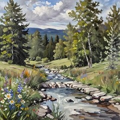 8×10 inch Acrylic Enhanced Print “ Deep Valley“ with Spring Wildflowers
