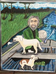 24”x30” , Painting By P.H,”One Dog Looks One Way One Dog Looks The Other Way “