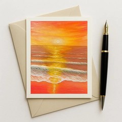 Sunrise Glory – Original Painting, Golden Hour Seascape, by Eman Khalifa | Conte