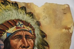 Vintage Native American Chief Original Painting on Onyx Stone Slab Southwest Art