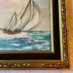 Sail boat ship Painting seascape hand painted original 1970s Americana art