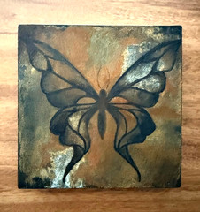 Small Art Contemporary Abstract Butterfly Painting on Wood Panel Shelf Sitter