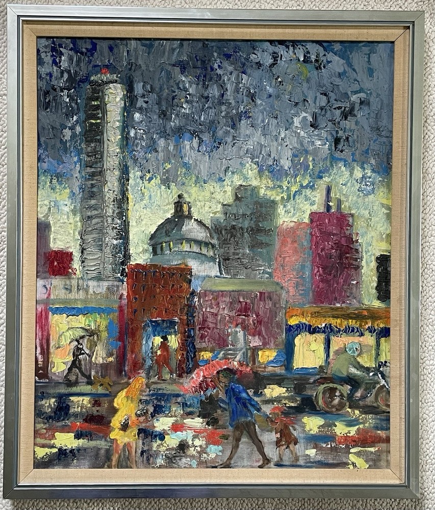 Cityscape. Orig. Oil Painting by Providence, RI American Artist Signed
