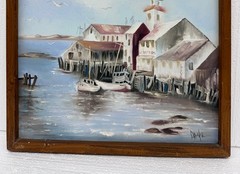 Vintage Nautical Fishing Boats Sea Scape Signed Drake Canvas Oil Painting