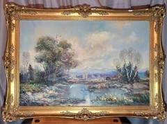 Vtg Signed Ramores Orig Oil Canvas Painting Holland Countryside Landscape 36″