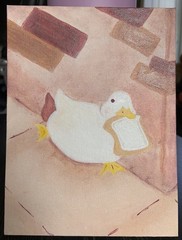 Duck with Bread Acrylic Painting on Canvas, Contemporary Art, Animals, Food