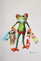 Frog goes for Shopping , 24×36 Hand painted on Giclee Canvas