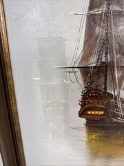 Vintage Garcia Nautical Oil Painting Clipper Ghost Ship Seascape Canvas 28×24