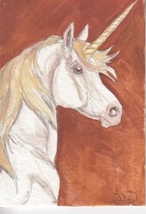 ACEO original Watercolor Art Card HORSE cream rust gold Fantasy UNICORN pony